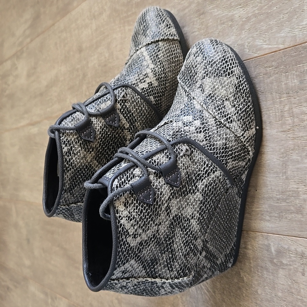 Toms Kala Black Multi Faux Snake Wedge Bootie